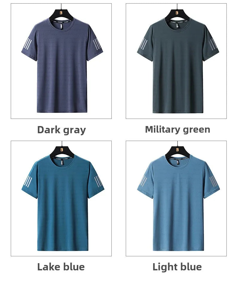 Summer Thin Ice Silk T-Shirt For Men Crew Neck Short Sleeve Casual Soft Fitness Tops Plain Oversized Tees