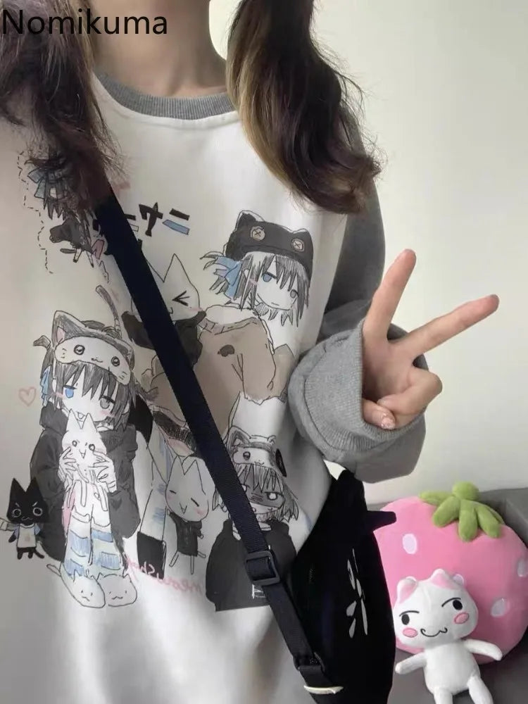 Cotton Cat Print Hoodies Women Streetwear Chic Long Sleeve Sweatshirts Casual Korean Oversized Hoodie Y2k Tops 2025 Ropa Mujer