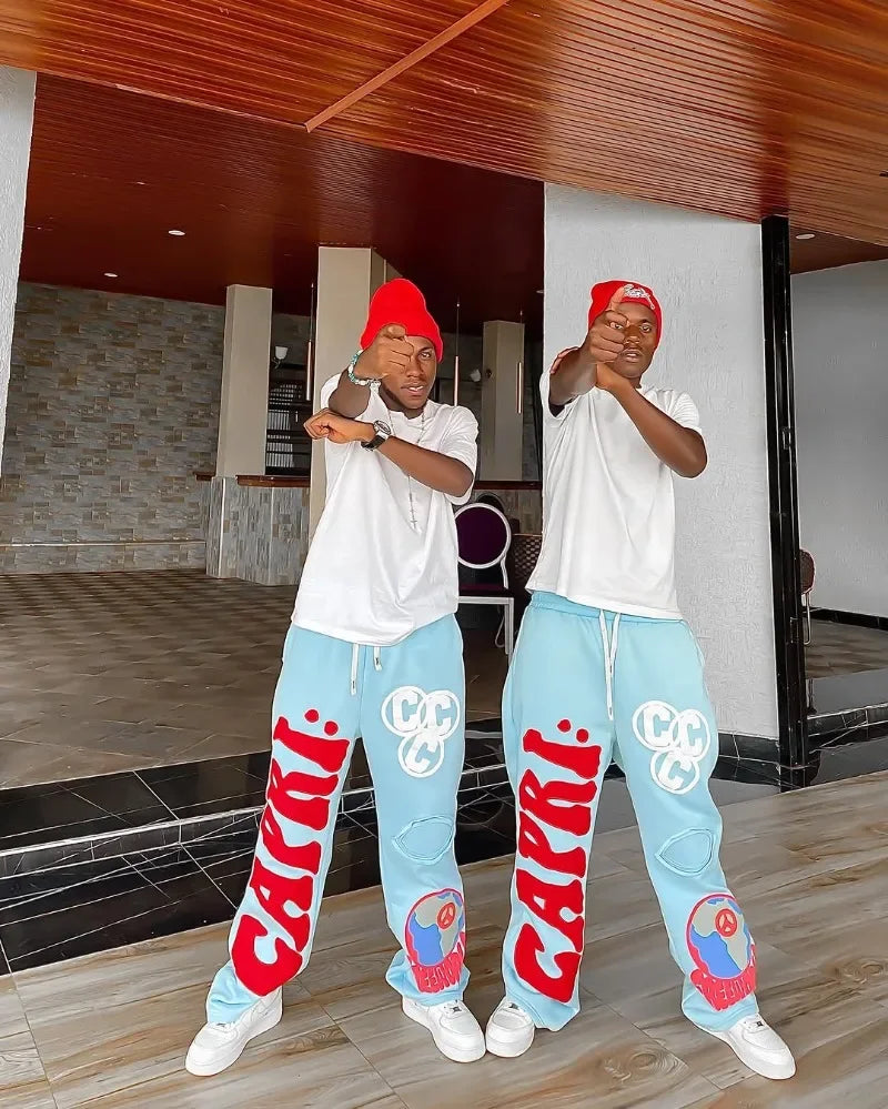 2025 Gothic Letter Embroidered Casual Trousers Men Y2k American Fashion Brand Oversized Harajuku Hip-hop Rock Wide-leg Pants Men