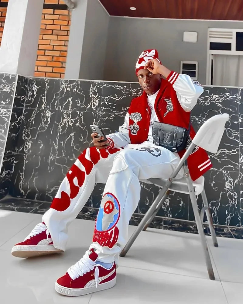 2025 Gothic Letter Embroidered Casual Trousers Men Y2k American Fashion Brand Oversized Harajuku Hip-hop Rock Wide-leg Pants Men