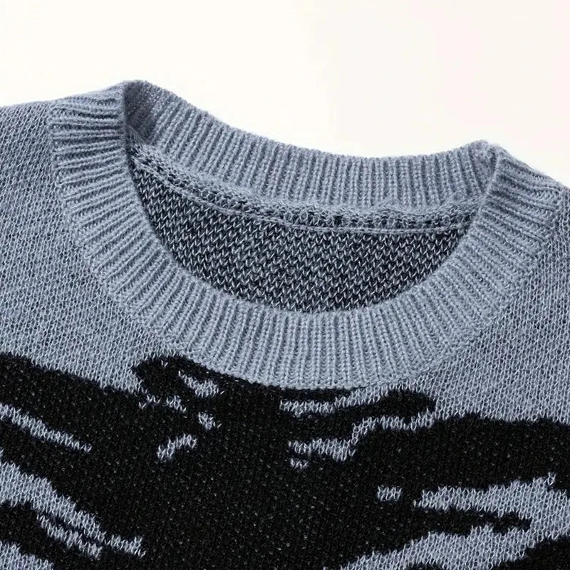 Y2K Style Oversized Sweater Skeleton Print Women Vintage Knitted Pullover Tops FashionAutumn Winter Unisex Streetwear Sweaters