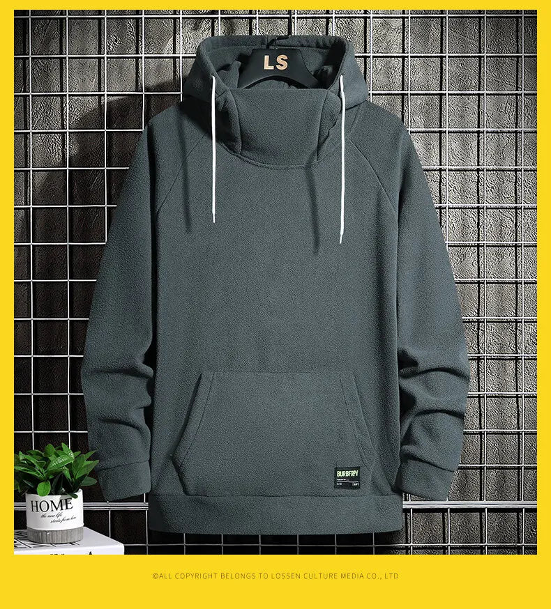 2024 Men's Thick Polar Fleece Sweatshirt Paired Couple Y2k Streetwear Autumn Winter Hood Sports Black Windproof Oversized Hoodie
