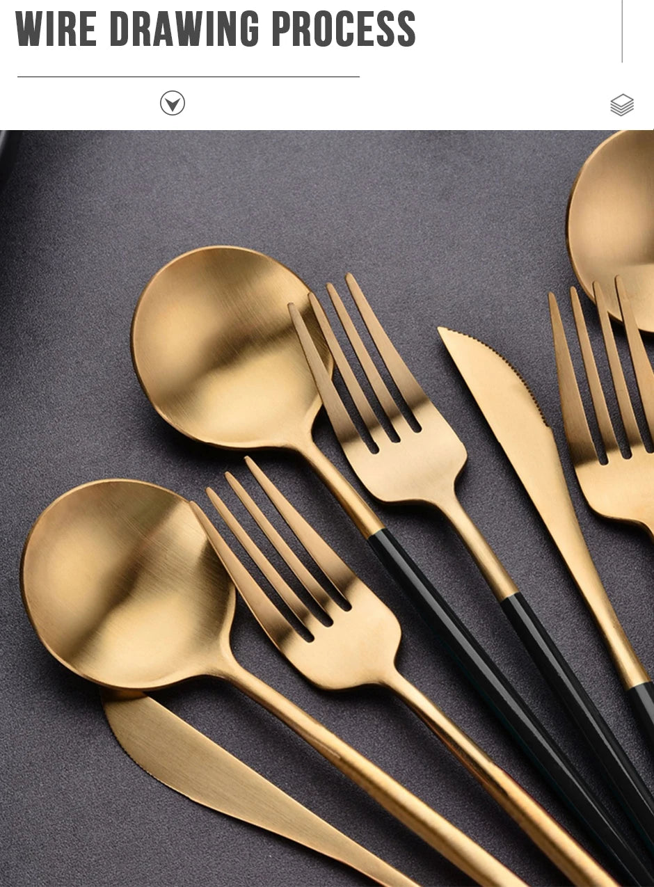 30pcs Black Dinnerware Set Stainless Steel Steak Knife Fork Coffee Spoon Teaspoon Flatware Dishwasher Safe Kitchen Tableware Set