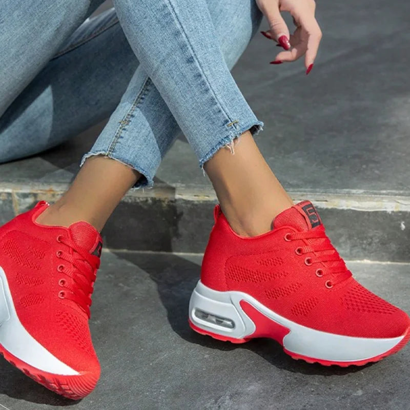 Women Sport Shoes Air Cushion Running Sneaker Comfortable Mesh Shoes Lace Up Breathable White Walking Shoes