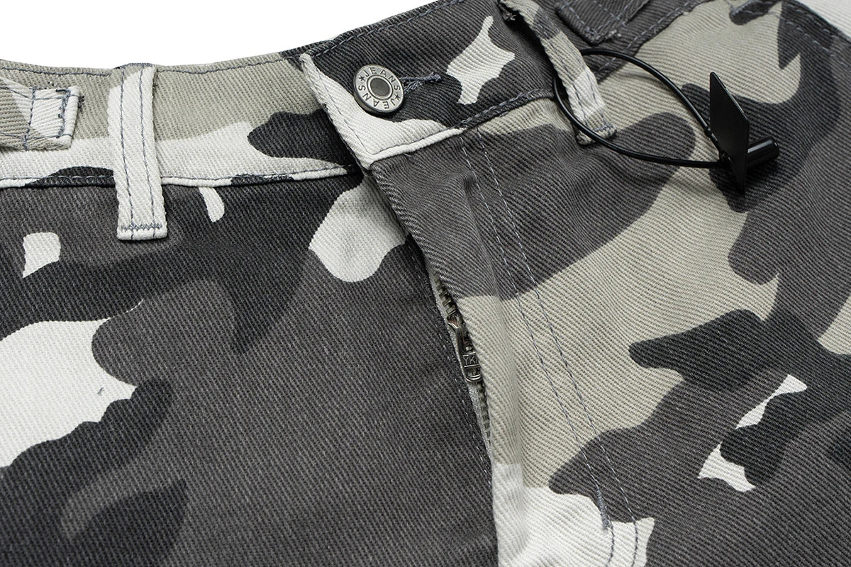 Fake Two Piece Spliced Camouflage Cargo Shorts for Men Wide Leg Patchwork Baggy Over Knee Length Pants Oversized Loose Short
