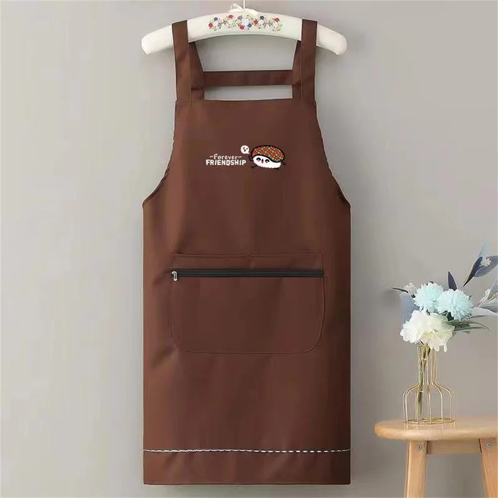 Waterproof Oilproof Apron Home Kitchen Apron with Zipper Large Pocket Fashion Abrasion Resistant Workwear for Women and Men