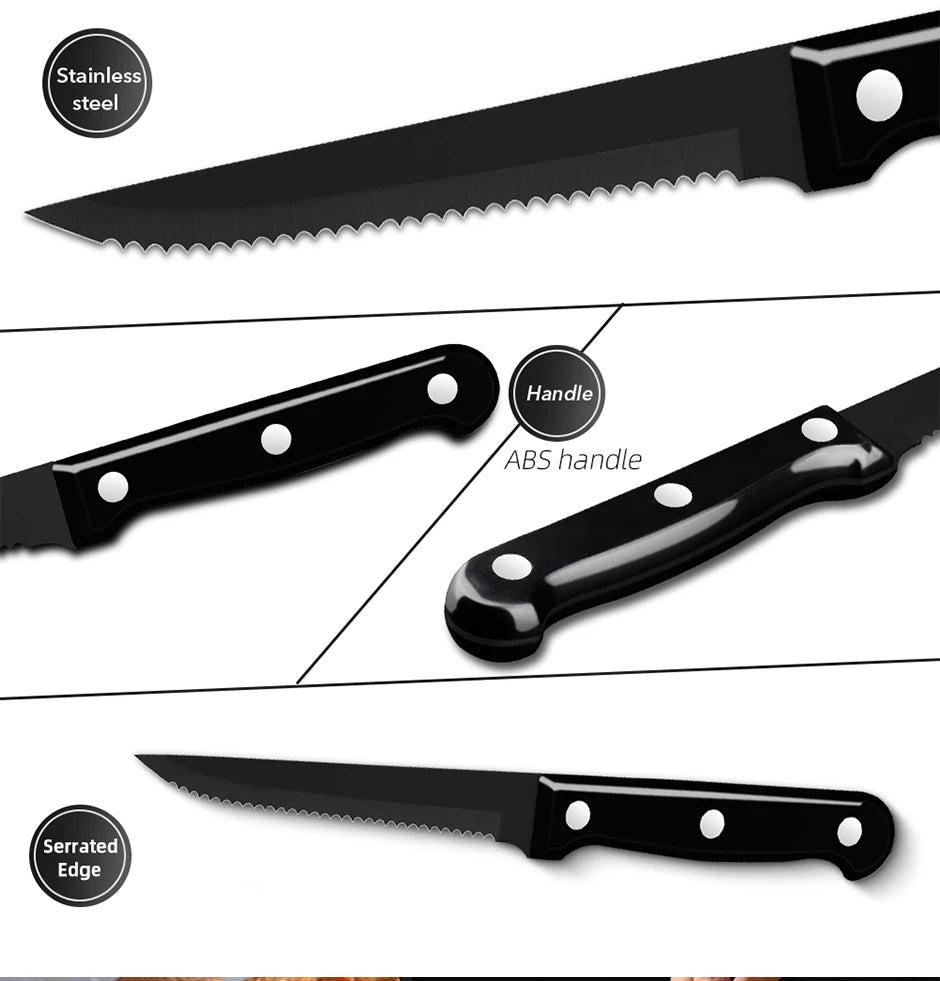 30pcs Black Dinnerware Set Stainless Steel Steak Knife Fork Coffee Spoon Teaspoon Flatware Dishwasher Safe Kitchen Tableware Set