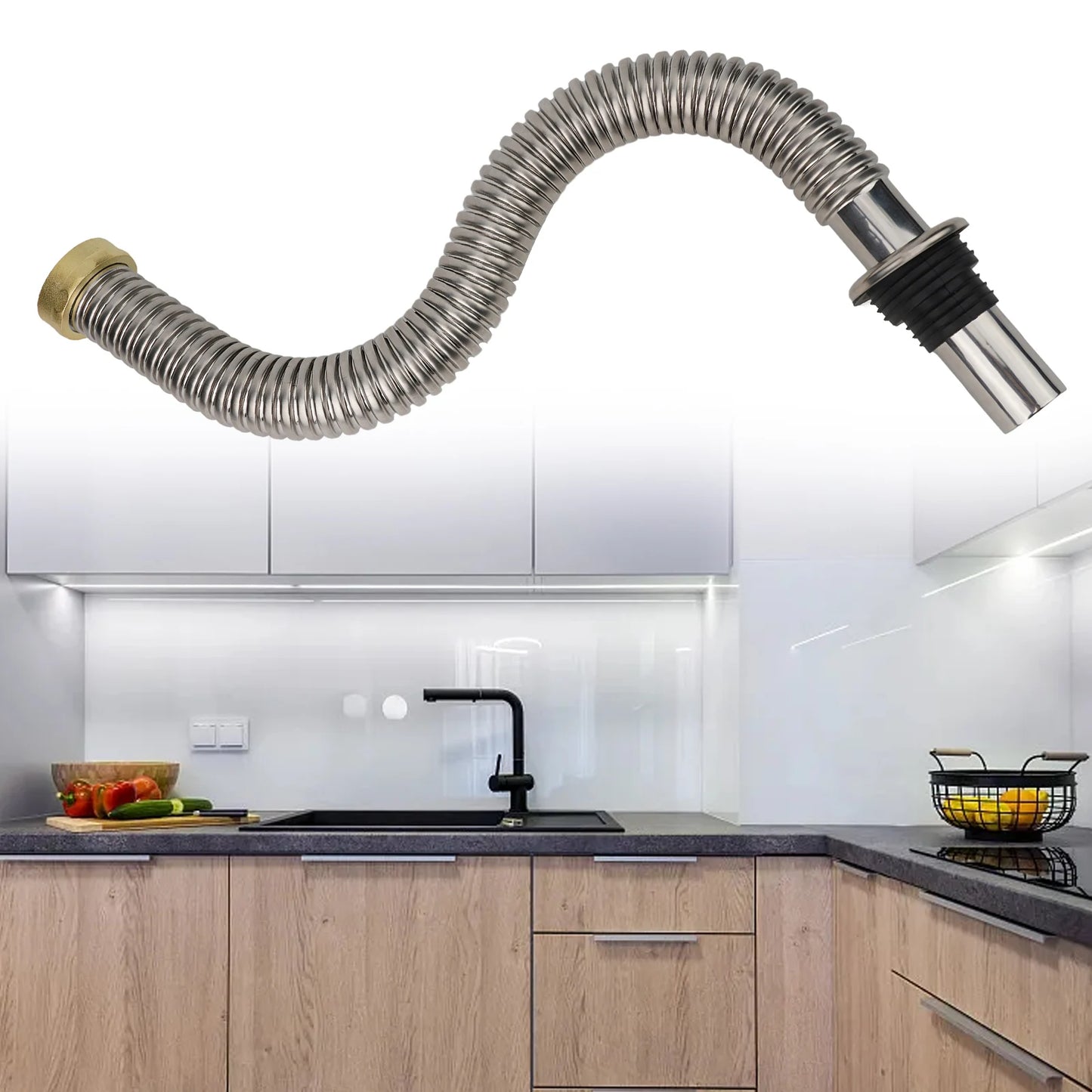 40/60cm Stainless Steel Bathroom Kitchen Sink Siphon Waste Drain Flexible Pipe Hose Home Retractable Drainage Tube