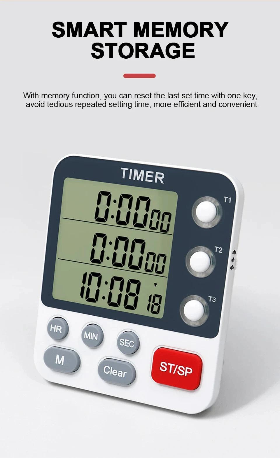 Digital Kitchen Timer 3 Channels Count UP/Down Timer 3 Levels Volume Alarm Clock LCD Display Mute Flashing Timer for Studying