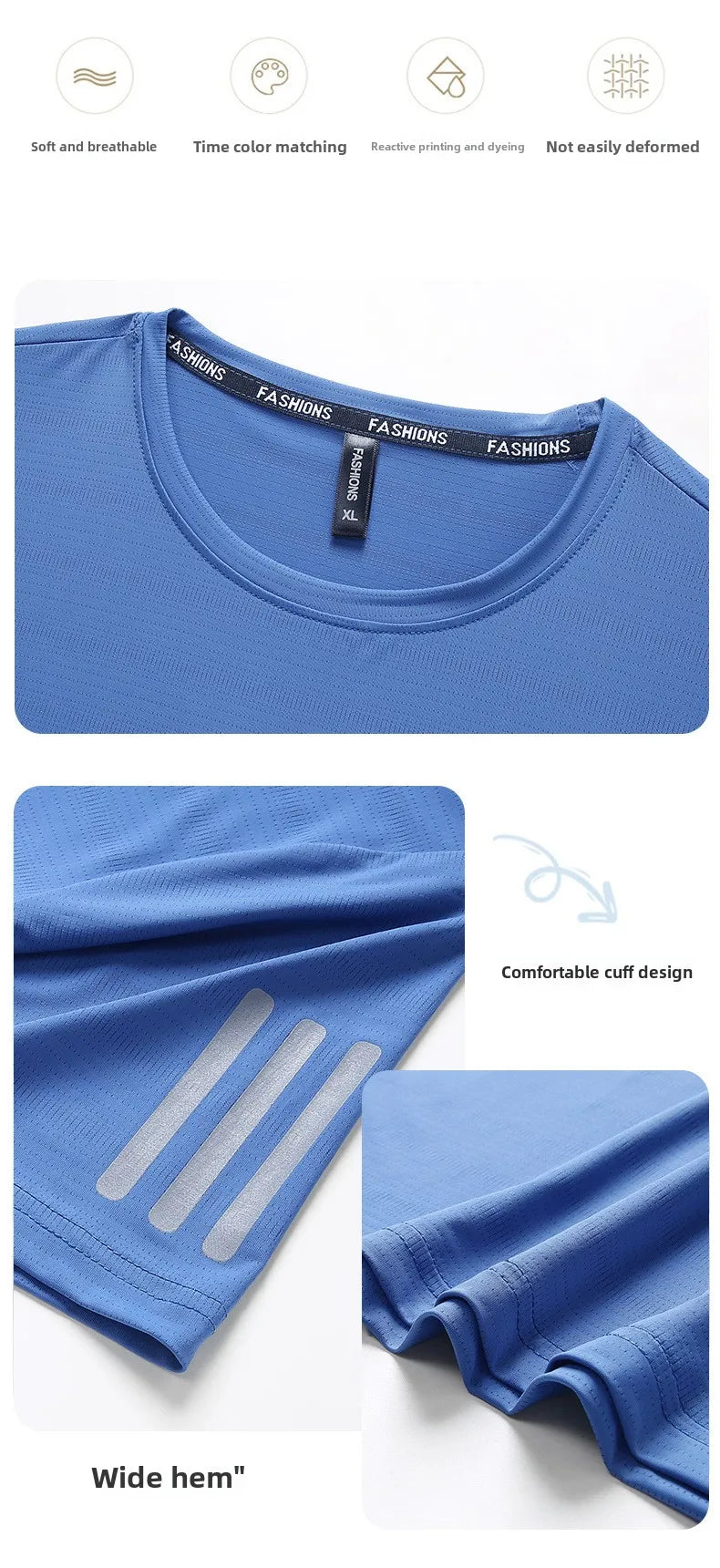 Summer Thin Ice Silk T-Shirt For Men Crew Neck Short Sleeve Casual Soft Fitness Tops Plain Oversized Tees