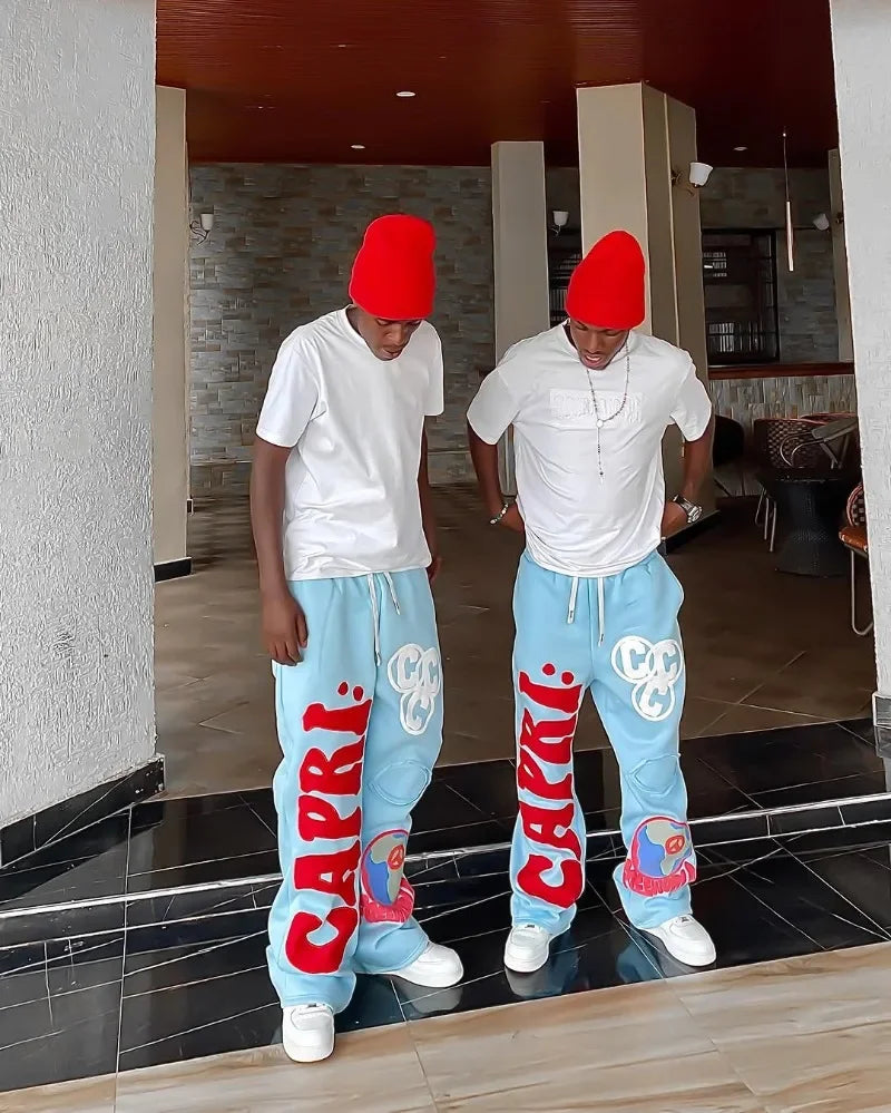 2025 Gothic Letter Embroidered Casual Trousers Men Y2k American Fashion Brand Oversized Harajuku Hip-hop Rock Wide-leg Pants Men