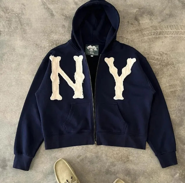 Oversized Sweatshirt Women Y2k American High Street Trend Jacket Men Letter Embroidered Zipper Hoodie Harajuku Fashion Retro Top