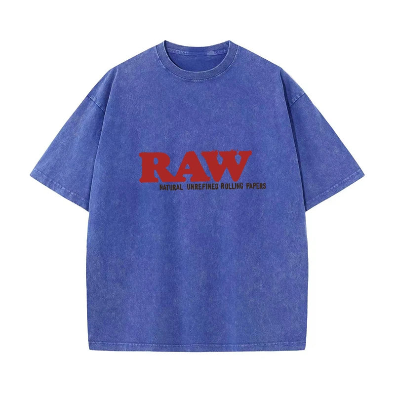 Summer New Men's T Shirts Oversized Loose Clothes Retro Short Sleeves Fashion American Raw Letters Print Crew Neck T Shirts