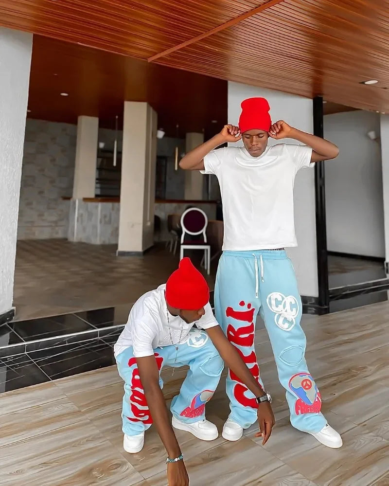 2025 Gothic Letter Embroidered Casual Trousers Men Y2k American Fashion Brand Oversized Harajuku Hip-hop Rock Wide-leg Pants Men