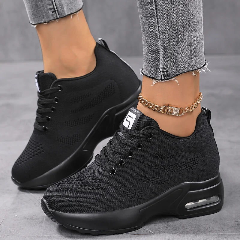 Women Sport Shoes Air Cushion Running Sneaker Comfortable Mesh Shoes Lace Up Breathable White Walking Shoes