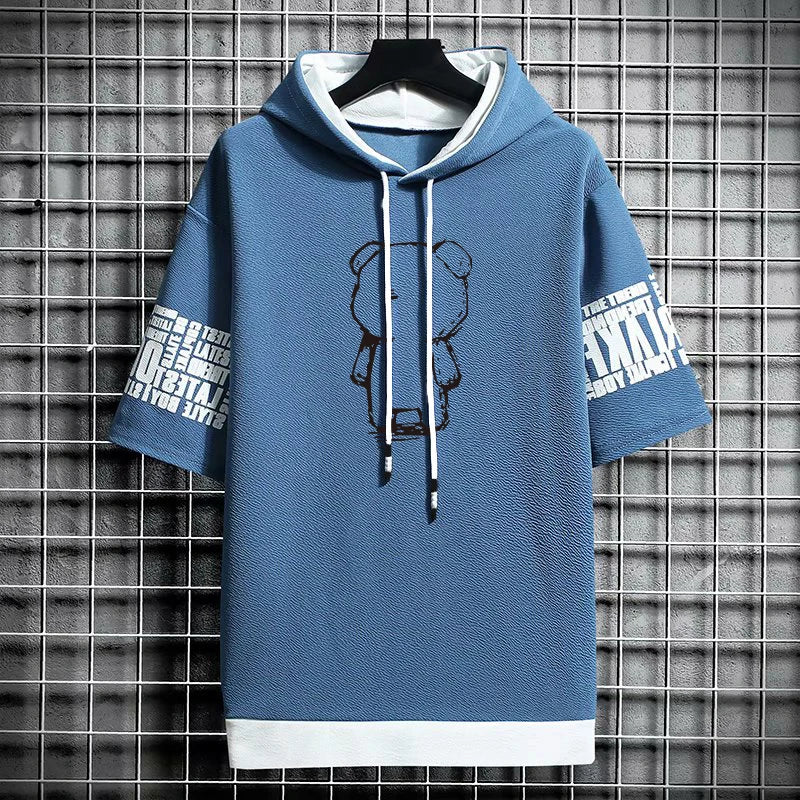 T Shirt for Men Clothing Streetwear Oversized Hoodies Korea 반팔티 Casual Hat T-shirt Print Graphic Tshirt Anime Sports Gym Hoodie