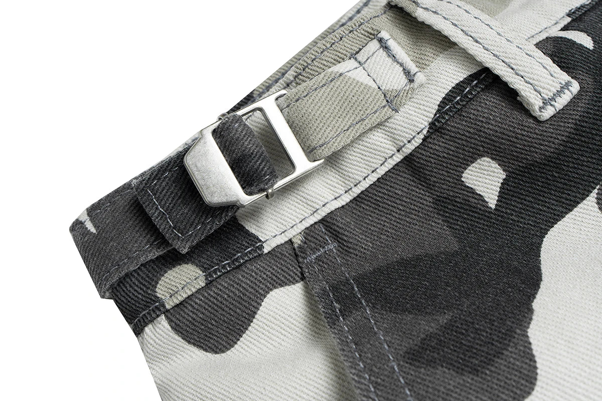 Fake Two Piece Spliced Camouflage Cargo Shorts for Men Wide Leg Patchwork Baggy Over Knee Length Pants Oversized Loose Short