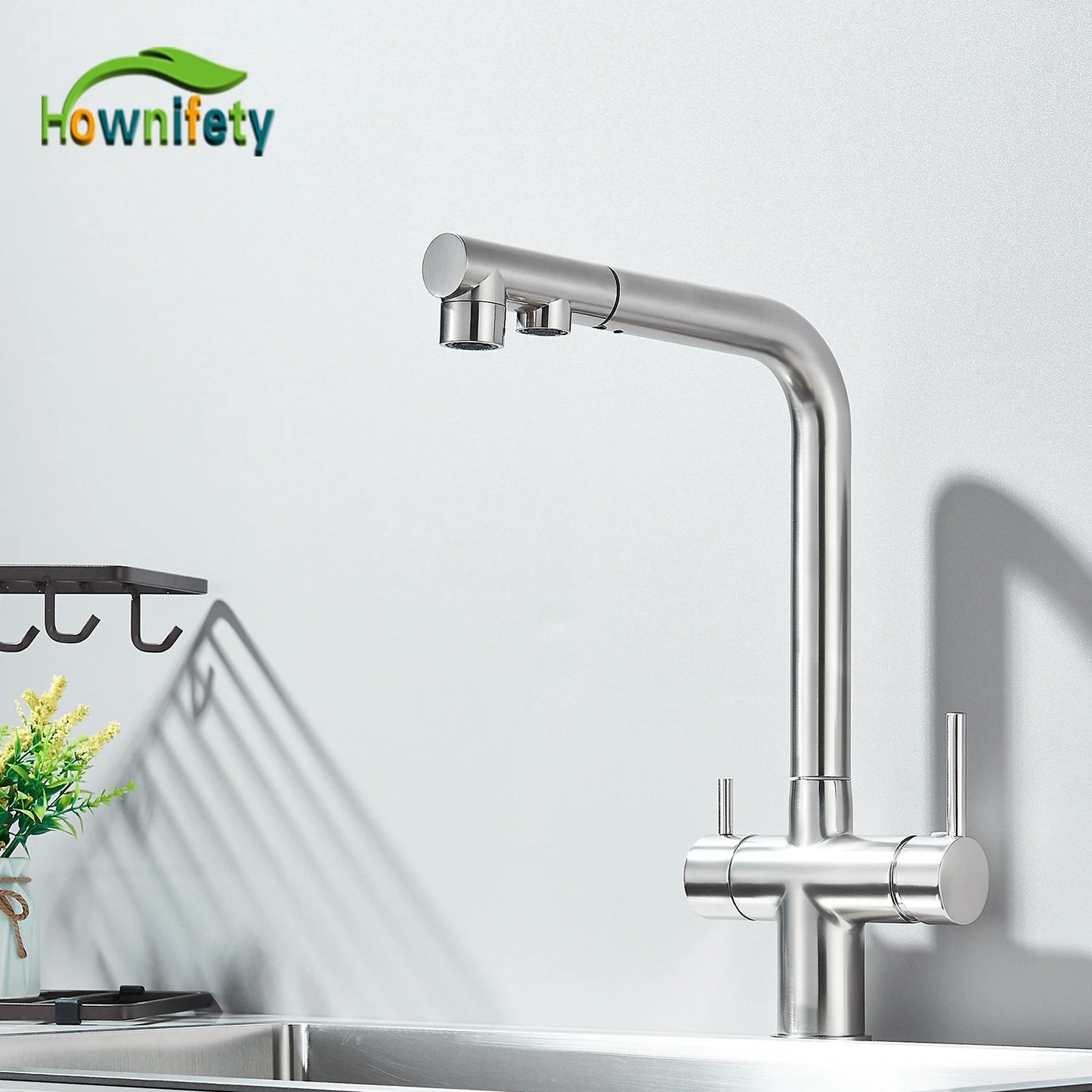 Chrome Black Filter Pull Out Kitchen Faucet Deck Mount 360 Degree Rotation Purified Tapware Cold Hot Crane Tap Dual Spouts Drink