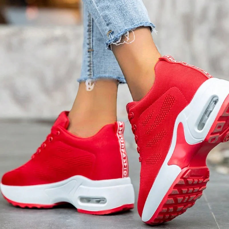 Women Sport Shoes Air Cushion Running Sneaker Comfortable Mesh Shoes Lace Up Breathable White Walking Shoes