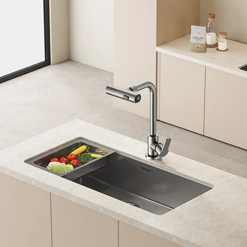 Gray Kitchen Faucets Pull Out Rotation Waterfall Stream Sprayer Head Hot -Cold Water Faucet Wash Basin Rotation Water Tap