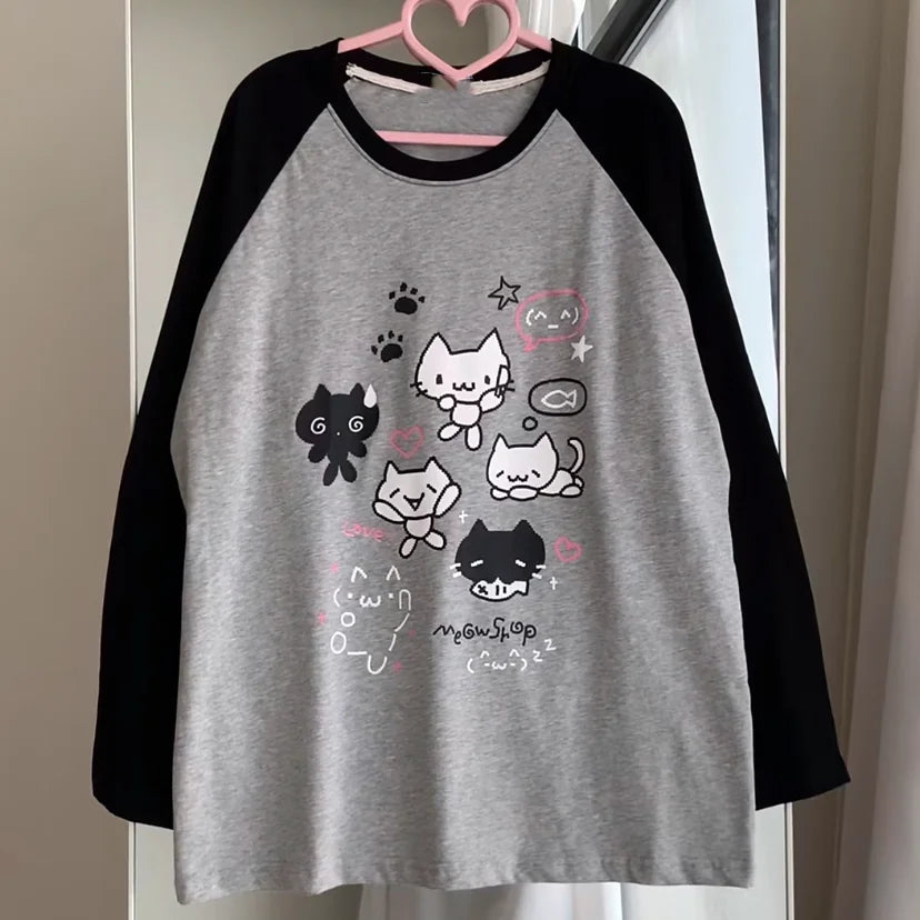 Cotton Cat Print Hoodies Women Streetwear Chic Long Sleeve Sweatshirts Casual Korean Oversized Hoodie Y2k Tops 2025 Ropa Mujer