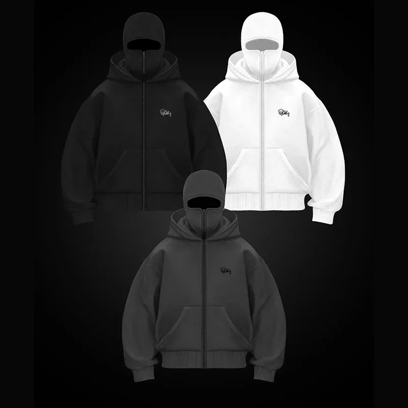 Y2K Zip up Hoodie vintage Double Hat resistant Gothic Printing Oversized Hoodie Men Women Hip hop Fashion Streetwear Jacket top