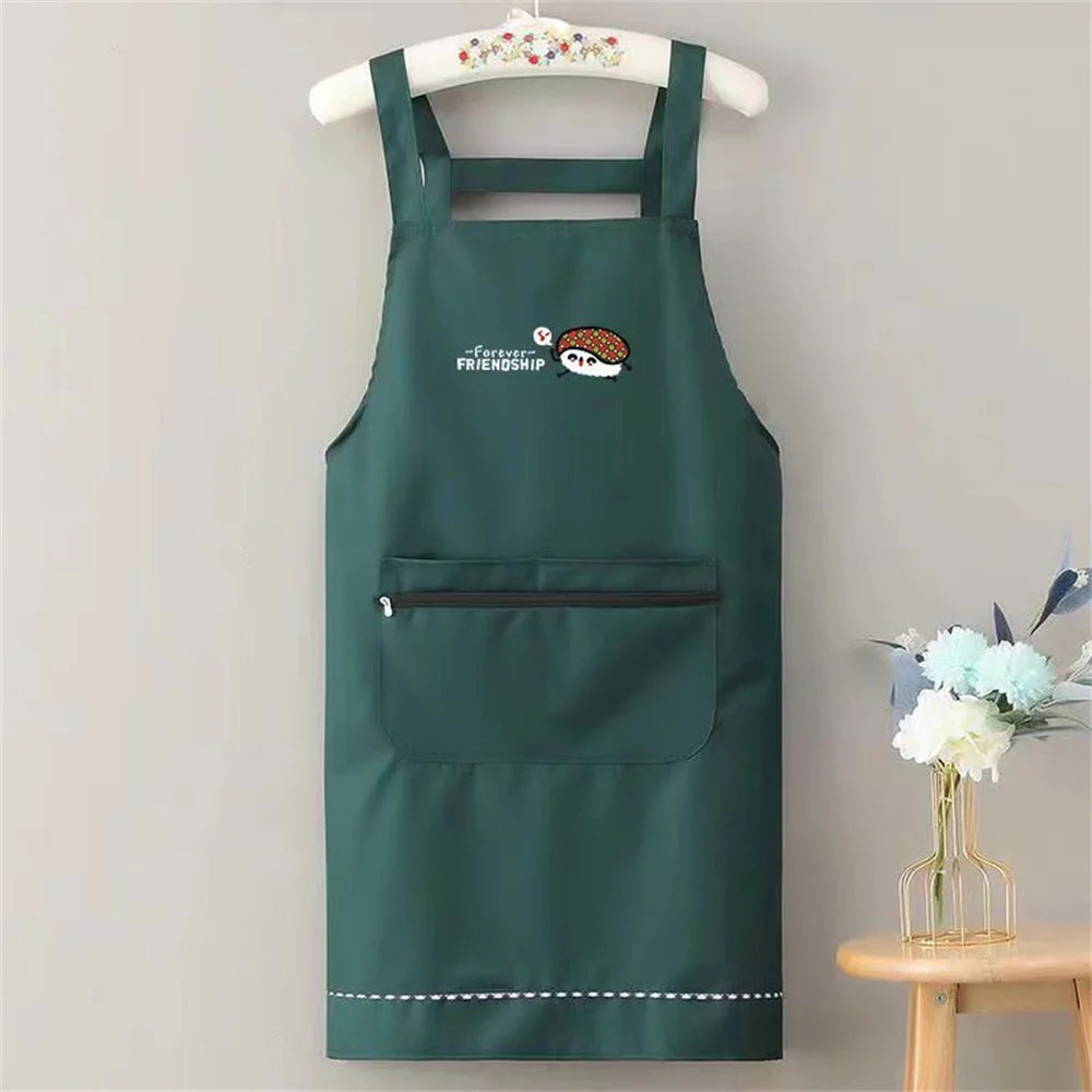 Waterproof Oilproof Apron Home Kitchen Apron with Zipper Large Pocket Fashion Abrasion Resistant Workwear for Women and Men