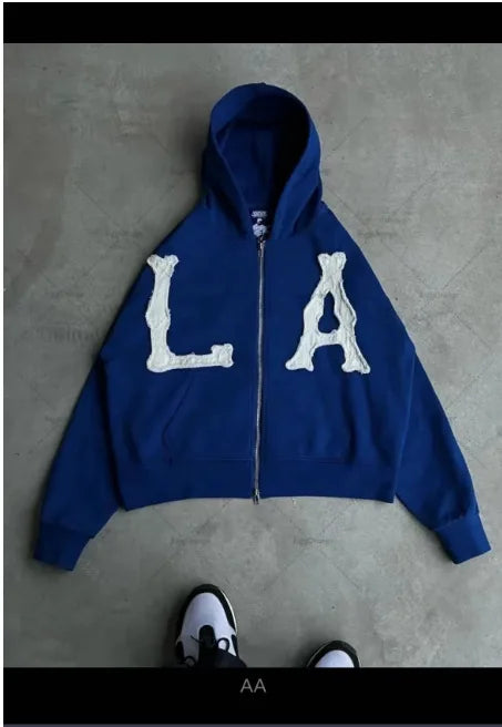 Oversized Sweatshirt Women Y2k American High Street Trend Jacket Men Letter Embroidered Zipper Hoodie Harajuku Fashion Retro Top