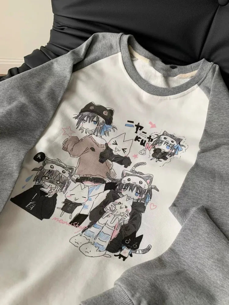 Cotton Cat Print Hoodies Women Streetwear Chic Long Sleeve Sweatshirts Casual Korean Oversized Hoodie Y2k Tops 2025 Ropa Mujer