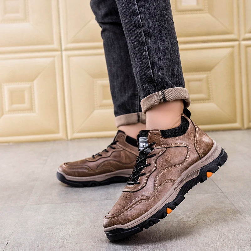 High Quality Leather Men Shoes Fashion Mens Casual shoes Comfortable Male Walking Sneakers Breathable Retro Non-slip Sport Shoes
