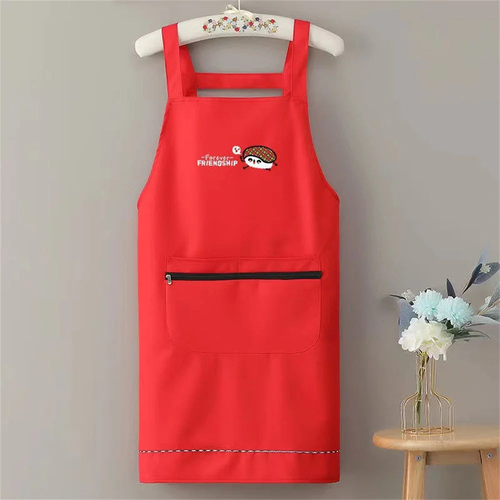Waterproof Oilproof Apron Home Kitchen Apron with Zipper Large Pocket Fashion Abrasion Resistant Workwear for Women and Men