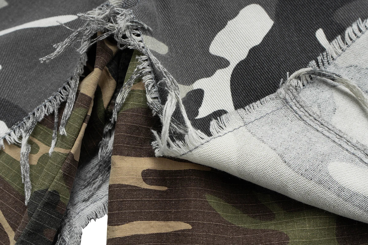Fake Two Piece Spliced Camouflage Cargo Shorts for Men Wide Leg Patchwork Baggy Over Knee Length Pants Oversized Loose Short