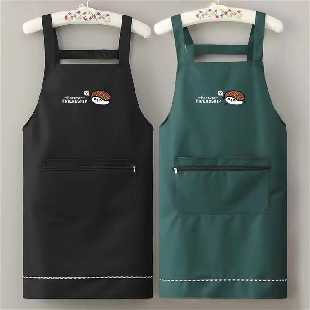 Waterproof Oilproof Apron Home Kitchen Apron with Zipper Large Pocket Fashion Abrasion Resistant Workwear for Women and Men