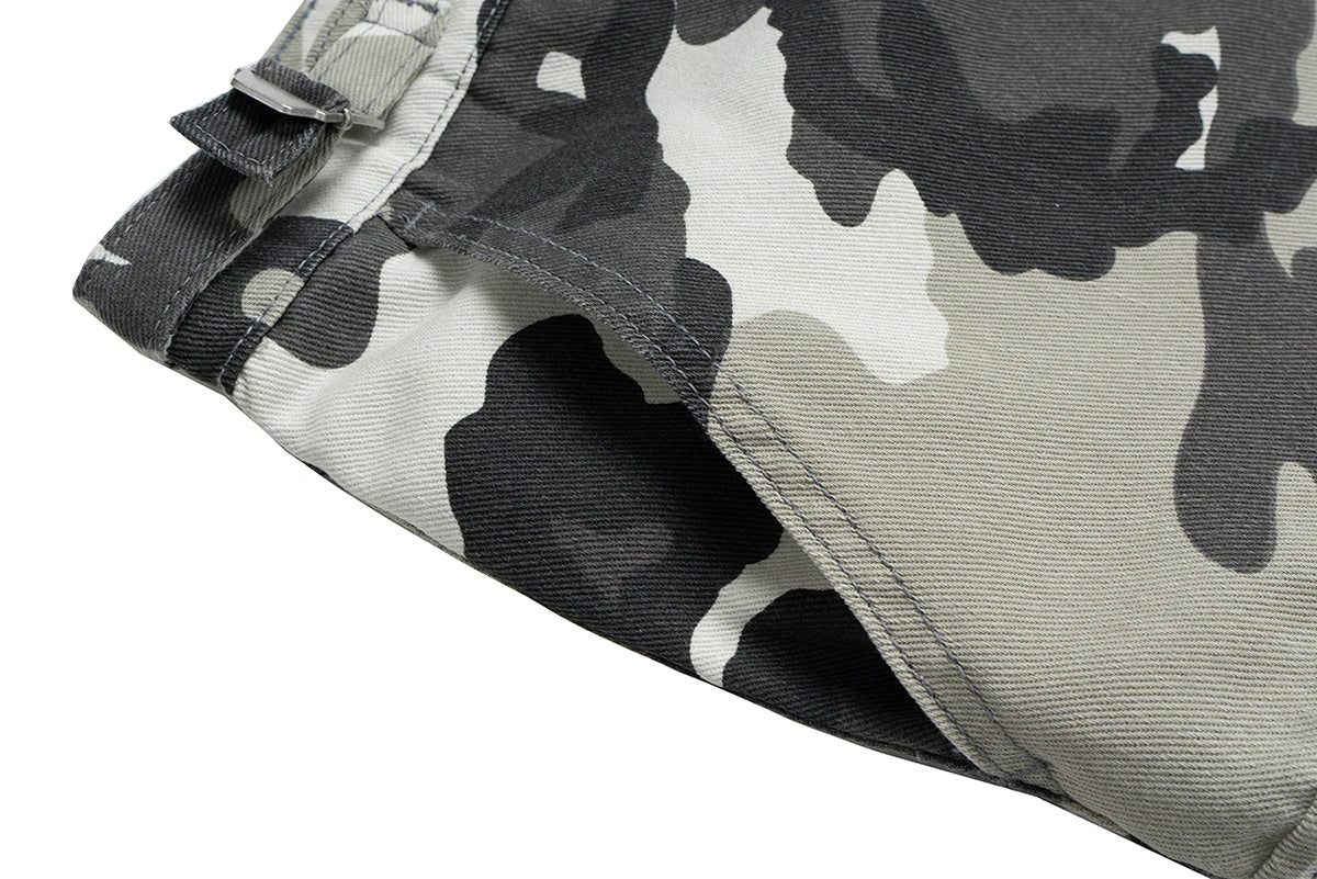 Fake Two Piece Spliced Camouflage Cargo Shorts for Men Wide Leg Patchwork Baggy Over Knee Length Pants Oversized Loose Short