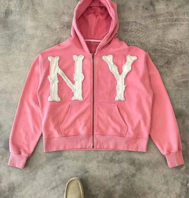 Oversized Sweatshirt Women Y2k American High Street Trend Jacket Men Letter Embroidered Zipper Hoodie Harajuku Fashion Retro Top
