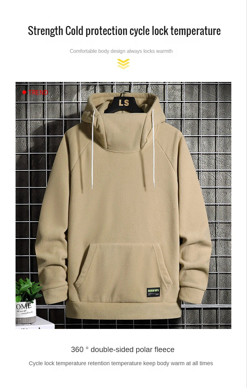 2024 Men's Thick Polar Fleece Sweatshirt Paired Couple Y2k Streetwear Autumn Winter Hood Sports Black Windproof Oversized Hoodie