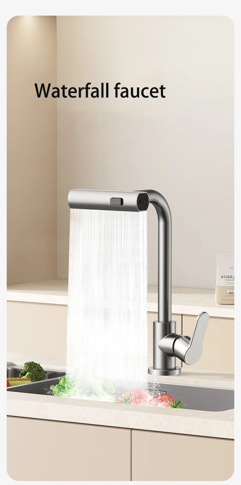 Gray Kitchen Faucets Pull Out Rotation Waterfall Stream Sprayer Head Hot -Cold Water Faucet Wash Basin Rotation Water Tap