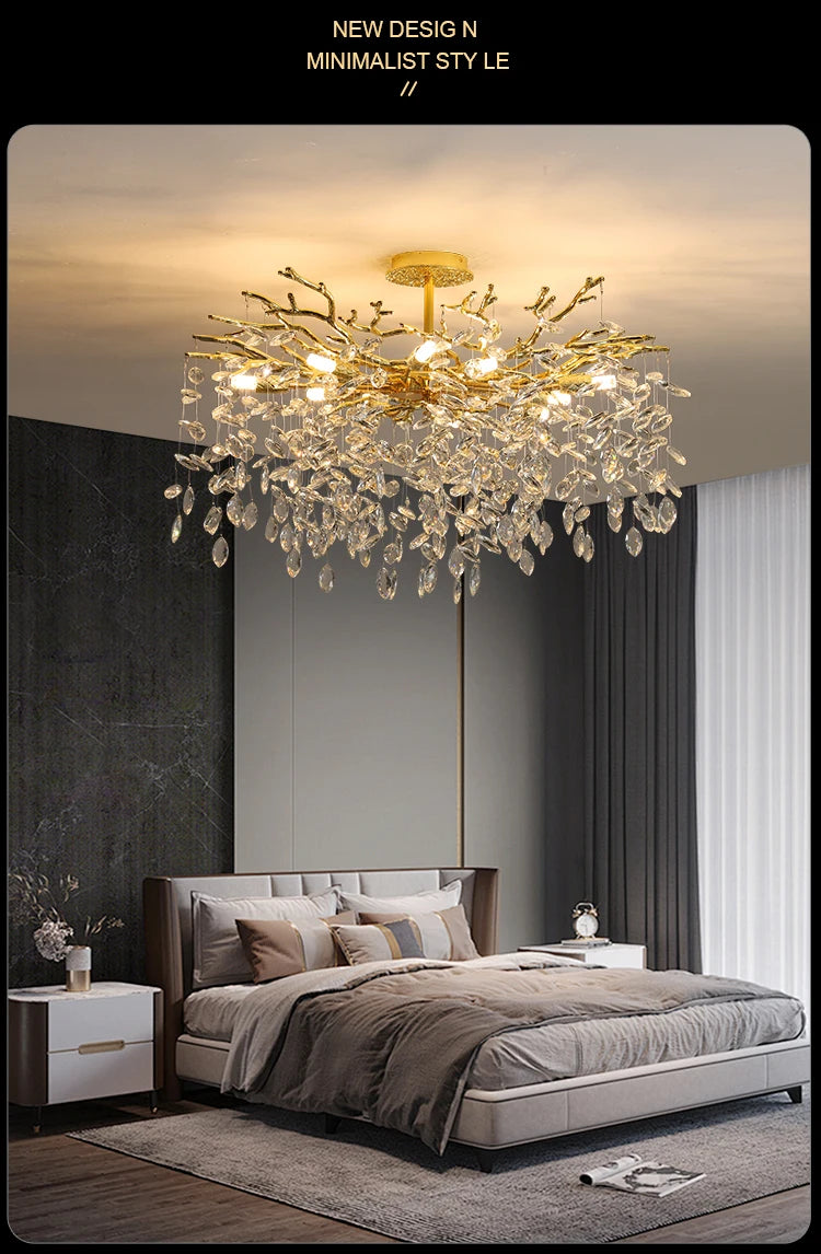 Round Chrome K9 Crystal Ceiling Chandelier For Bedroom Living Dining Room Kitchen Table Modern Crystal Branch Pendant Chandelier