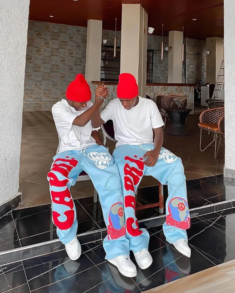 2025 Gothic Letter Embroidered Casual Trousers Men Y2k American Fashion Brand Oversized Harajuku Hip-hop Rock Wide-leg Pants Men