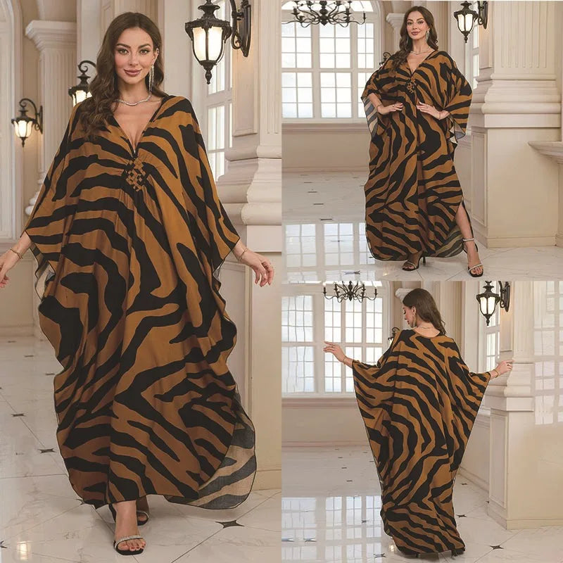 Kaftan Dresses for Women Wave Neck Swimsuit Cover Up Caftan Dress Plus Size Oversized Long Beach Dress