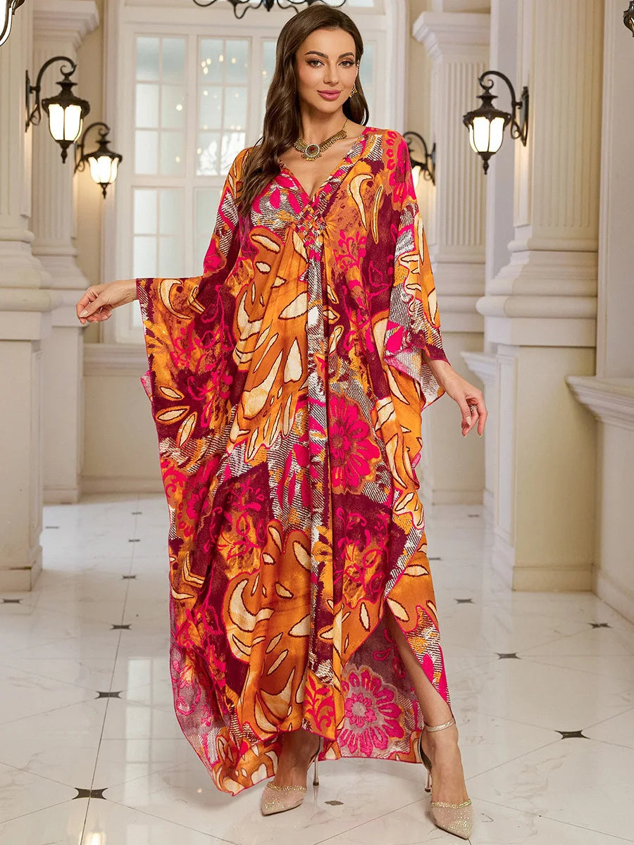 Kaftan Dresses for Women Wave Neck Swimsuit Cover Up Caftan Dress Plus Size Oversized Long Beach Dress