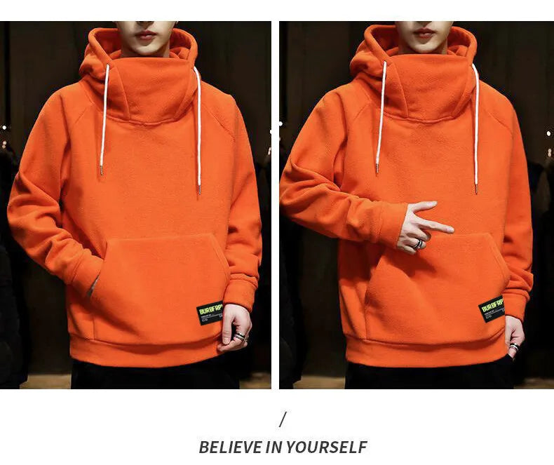 2024 Men's Thick Polar Fleece Sweatshirt Paired Couple Y2k Streetwear Autumn Winter Hood Sports Black Windproof Oversized Hoodie