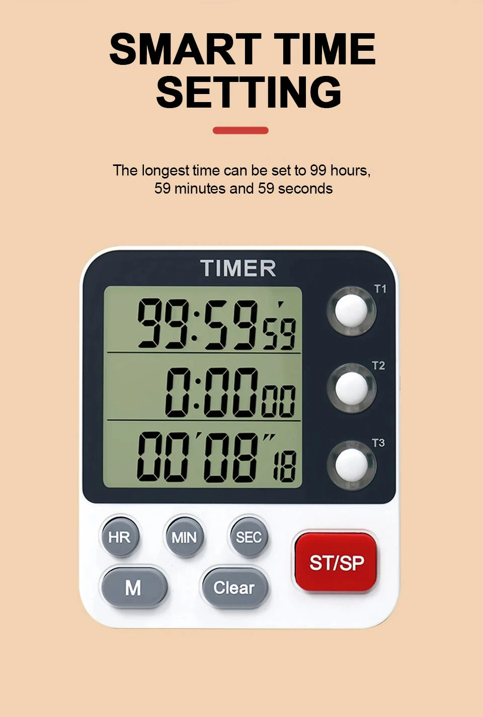 Digital Kitchen Timer 3 Channels Count UP/Down Timer 3 Levels Volume Alarm Clock LCD Display Mute Flashing Timer for Studying