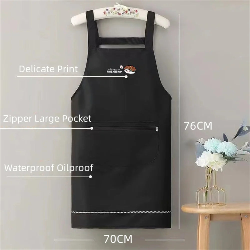Waterproof Oilproof Apron Home Kitchen Apron with Zipper Large Pocket Fashion Abrasion Resistant Workwear for Women and Men