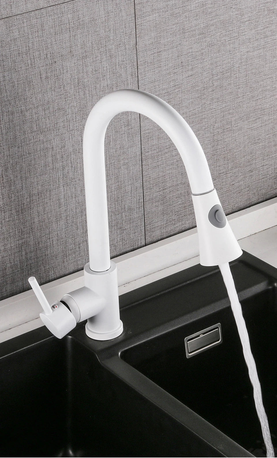 Black/Matte White Kitchen Faucet Single Hole Pull Out Stream Sprayer Head Sink Mixer Tap Deck Mounted Cold Hot Water Chrome Tap