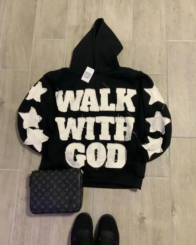 Y2K new Harajuku fashion star patch embroidery oversized hoodie women's Gothic hip-hop loose casual sports hoodie street wear