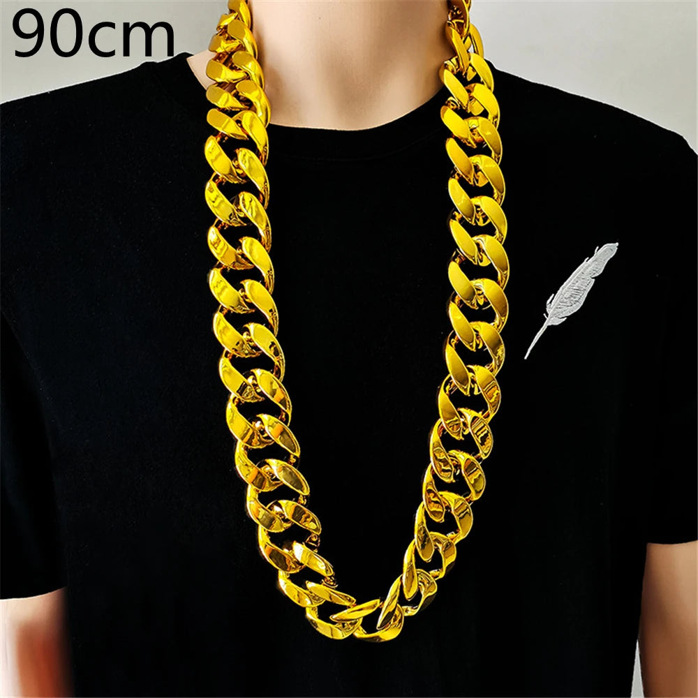 Hip Hop Gold Color Big Acrylic Chunky Chain Necklace For Men Punk Oversized Large Plastic Link Chain Men's Jewelry