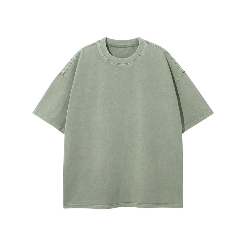 ZODF New Spring Summer Washed Cotton Solid T Shirts For Men Unisex High Street Loose Edge Oversized Noshrink T-Shirt Tee HY0465