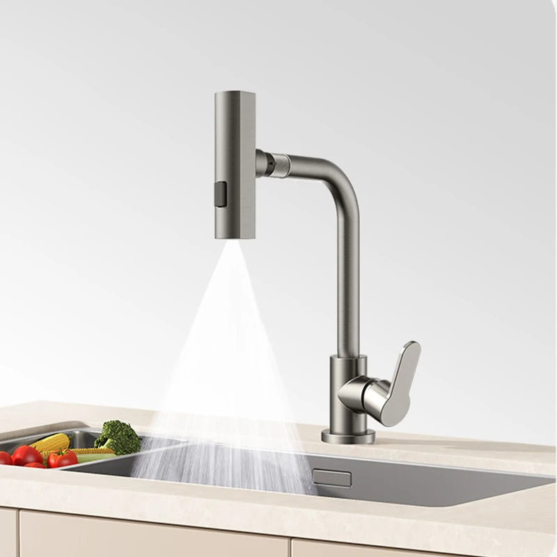Gray Kitchen Faucets Pull Out Rotation Waterfall Stream Sprayer Head Hot -Cold Water Faucet Wash Basin Rotation Water Tap