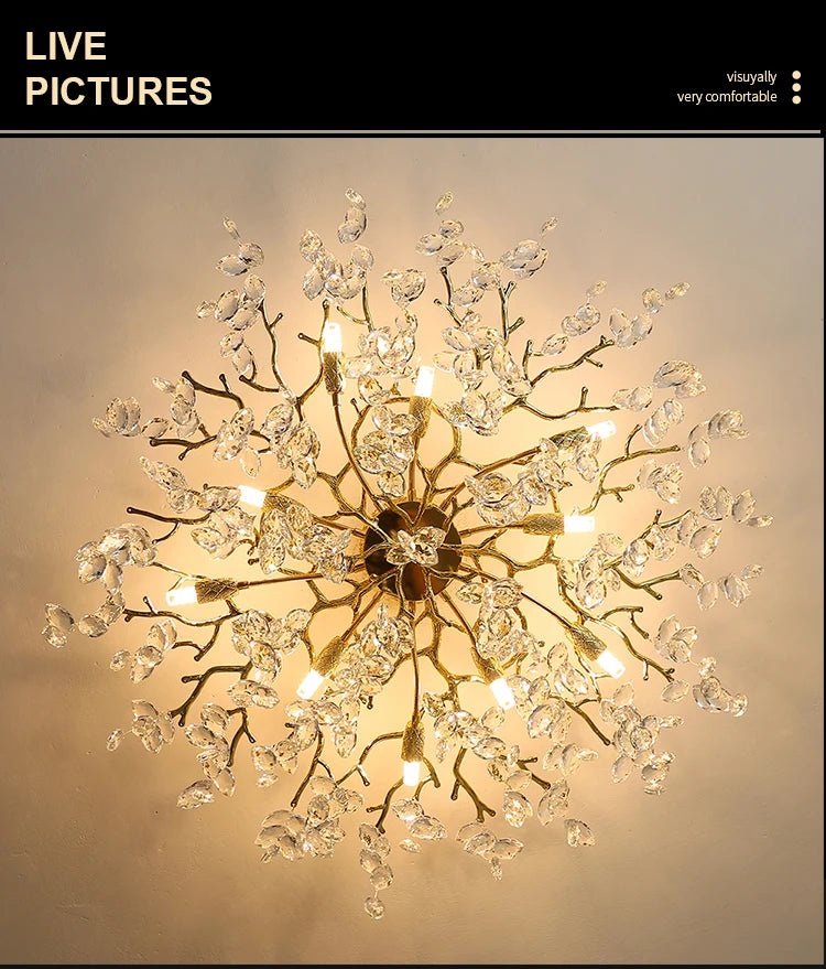 Round Chrome K9 Crystal Ceiling Chandelier For Bedroom Living Dining Room Kitchen Table Modern Crystal Branch Pendant Chandelier